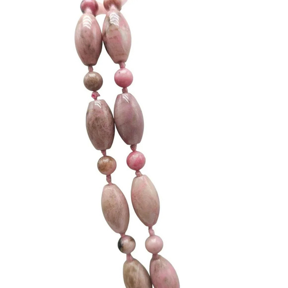Pink Rhodochrosite Gemstone Hand Knotted Necklace Vintage No Clasp - Picture 2 of 7